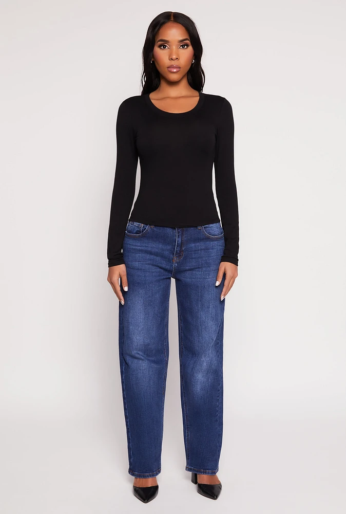 Womens Basic Scoop Neck Long Sleeve Top, S