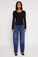 Womens Basic Scoop Neck Long Sleeve Top, S