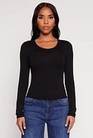 Womens Basic Scoop Neck Long Sleeve Top, S