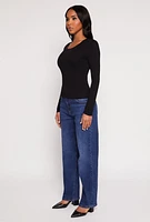 Womens Basic Scoop Neck Long Sleeve Top, S