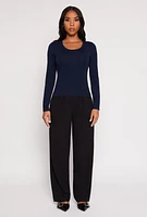 Womens Basic Scoop Neck Long Sleeve Top, Blue, Size S