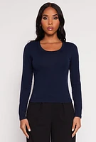 Womens Basic Scoop Neck Long Sleeve Top, Blue, Size S