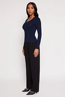 Womens Basic Scoop Neck Long Sleeve Top, Blue, Size S
