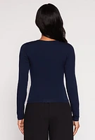 Womens Basic Scoop Neck Long Sleeve Top, Blue, Size S