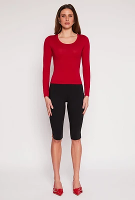 Womens Basic Scoop Neck Long Sleeve Top, Red, Size L