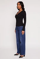 Womens Basic Long Sleeve V Neck Top, L