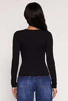 Womens Basic Long Sleeve V Neck Top, L