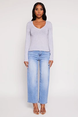 Womens Basic Long Sleeve V Neck Top,