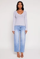Womens Basic Long Sleeve V Neck Top,
