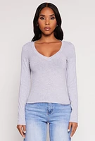 Womens Basic Long Sleeve V Neck Top,