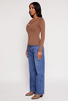 Womens Basic Long Sleeve V Neck Top,