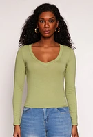 Womens Basic Long Sleeve V Neck Top,