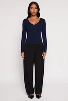 Womens Basic Long Sleeve V Neck Top,