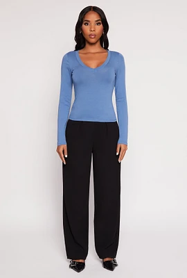 Womens Basic Long Sleeve V Neck Top,