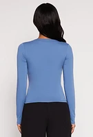 Womens Basic Long Sleeve V Neck Top, Blue,