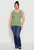 Womens Plus Size Rib Knit Tank Top, Green, Size 1X