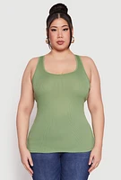 Womens Plus Size Rib Knit Tank Top, Green, Size 1X