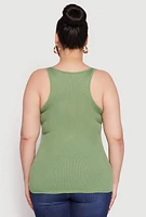 Womens Plus Size Rib Knit Tank Top, Green, Size 1X