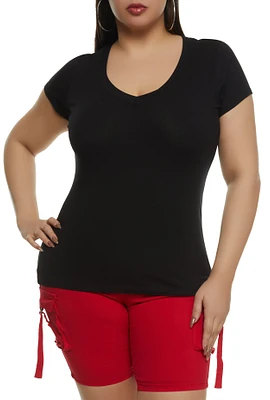Womens Plus Basic V Neck T Shirt, 1X