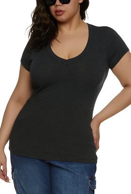 Womens Plus Basic V Neck T Shirt,