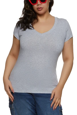 Womens Plus Basic V Neck T Shirt, 2X
