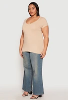 Womens Plus Basic V Neck T Shirt,