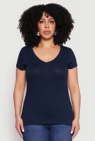 Womens Plus Basic V Neck T Shirt,