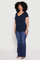 Womens Plus Basic V Neck T Shirt,