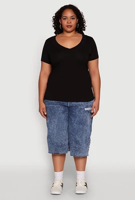Womens Plus V Neck Short Sleeve Tee,