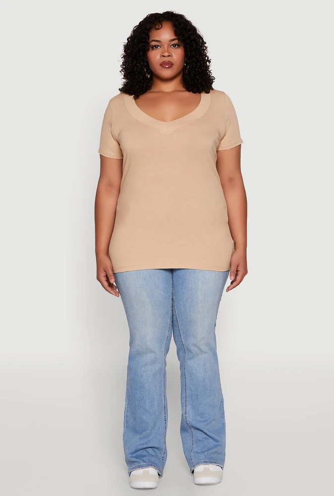 Womens Plus V Neck Short Sleeve Tee, 2X