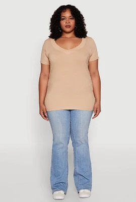 Womens Plus V Neck Short Sleeve Tee, 2X