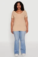 Womens Plus V Neck Short Sleeve Tee, 2X