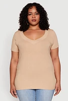 Womens Plus V Neck Short Sleeve Tee, 2X
