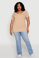 Womens Plus V Neck Short Sleeve Tee, 2X
