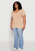 Womens Plus V Neck Short Sleeve Tee, 2X