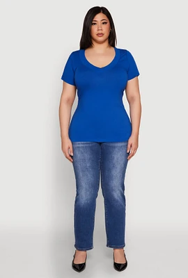 Womens Plus V Neck Short Sleeve Tee,