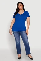 Womens Plus V Neck Short Sleeve Tee,