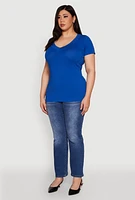 Womens Plus V Neck Short Sleeve Tee,