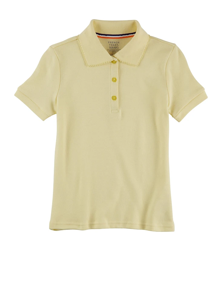 French Toast Girls 4-6x Scalloped Collar Interlock Polo Shirt, Yellow, Size 6-6X