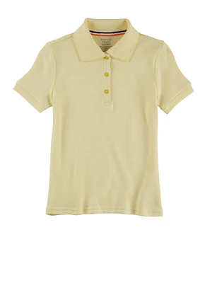 French Toast Girls 4-6x Scalloped Collar Interlock Polo Shirt, Yellow, Size 6-6X