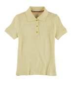 French Toast Girls 4-6x Scalloped Collar Interlock Polo Shirt, Yellow, Size 6-6X