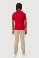 French Toast Girls 4-6x Picot Collar Short Sleeve Interlock Polo, Red, Size 4-5