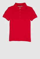 French Toast Girls 4-6x Picot Collar Short Sleeve Interlock Polo, Red, Size 4-5