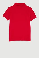 French Toast Girls 4-6x Picot Collar Short Sleeve Interlock Polo, Red, Size 4-5