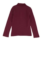 French Toast Girls 4-6x Solid Long Sleeve Interlock Polo Shirt, Burgundy, Size 4-5