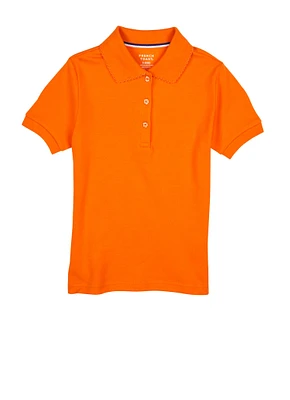 French Toast Girls 4-6x Picot Collar Polo Shirt, Orange, Size 4-5