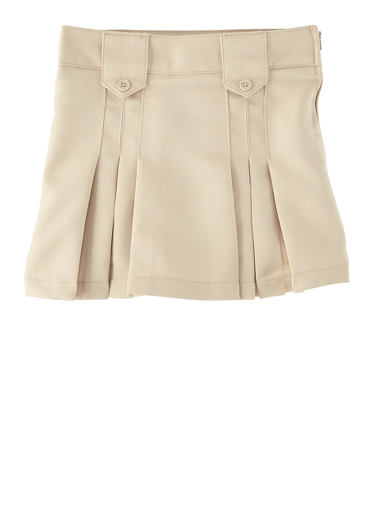 French Toast Girls 4-6x Front Pleated Tab Skirt, Khaki,