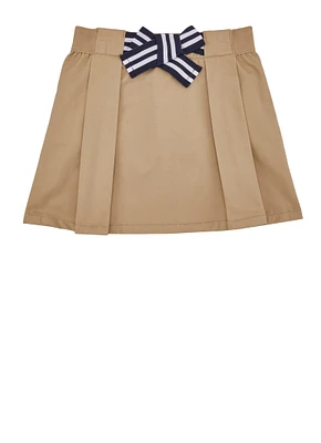 French Toast Girls 4-6x Bow Detail Pleated Skort, Khaki,