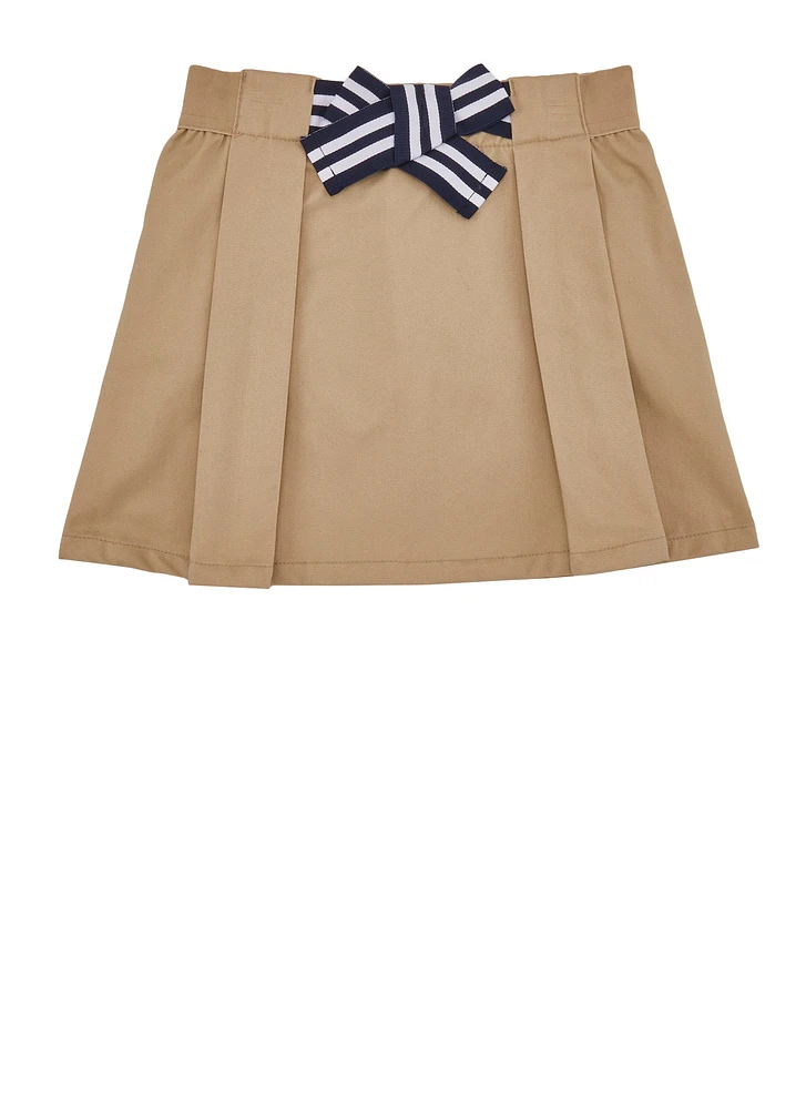 French Toast Girls 4-6x Bow Detail Pleated Skort, Khaki, Size 4