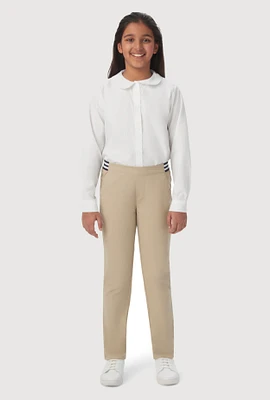French Toast Girls 4-6x Striped Band Straight Leg Khaki Pants, Khaki,
